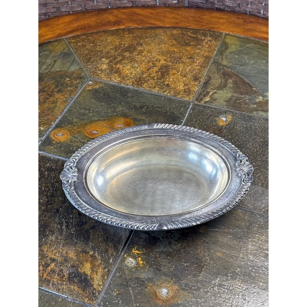 Vintage Silver on Copper Oval Serving Bowl 12